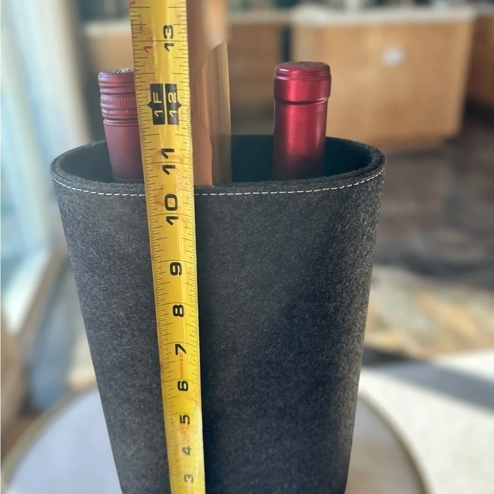 Gray Suede Wine Holder with Wooden Handle